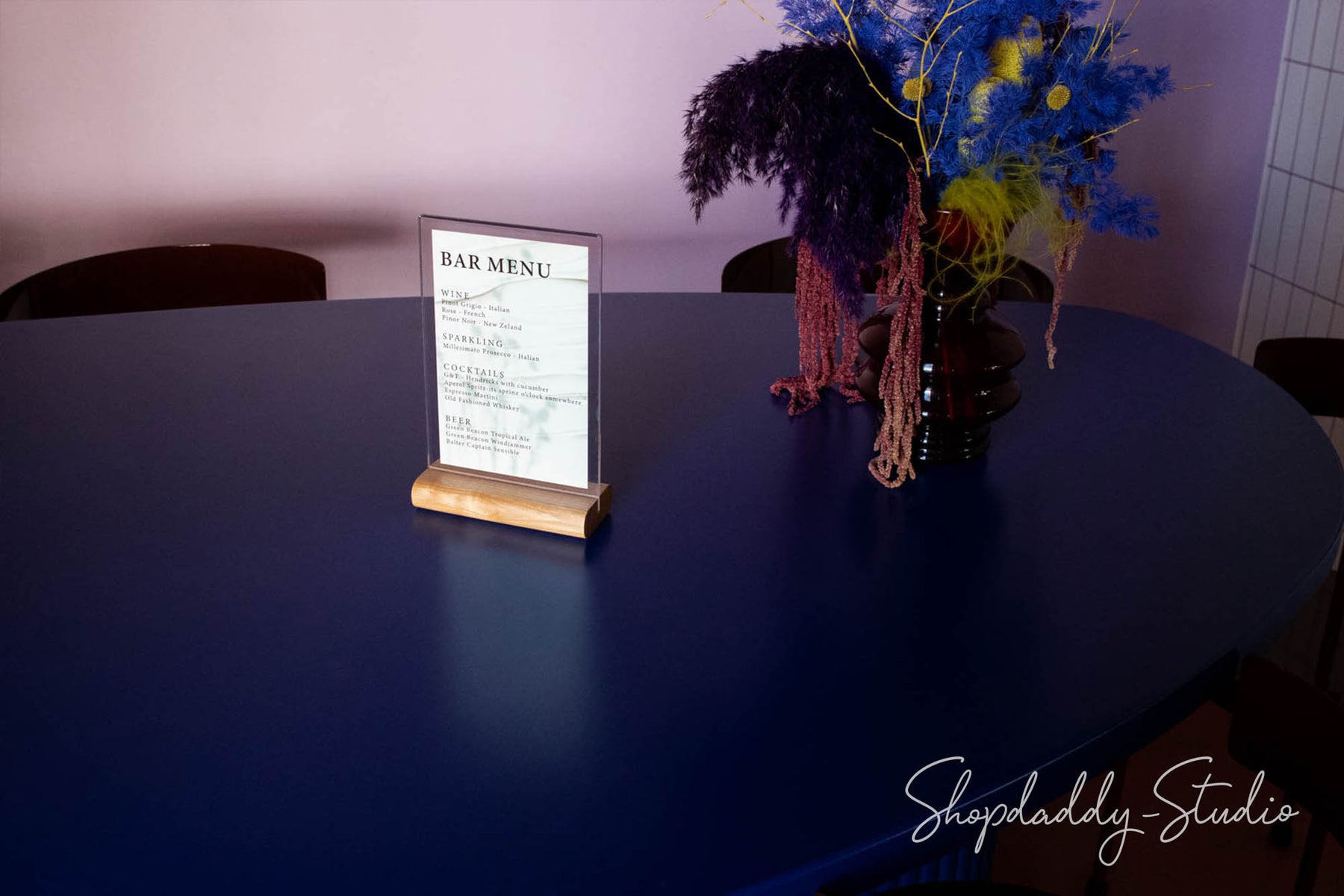 Table Menu Display Acrylic Table Menu with Wooden Rounded Stand – Shopdaddy-Studio
