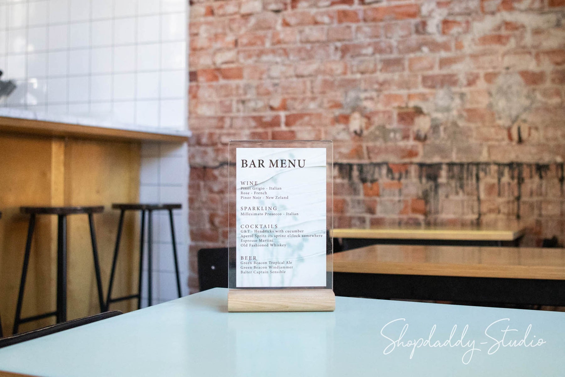 Table Menu Display Acrylic Table Menu with Wooden Rounded Stand – Shopdaddy-Studio