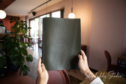 menu cover, menu holder, green menu cover, leather binder menu, cocktail menu, menu case, 85x55, a4, a5, 85x11, wine list menu, drink menu, whiskey bar menu, design menu covers, hard menu cover, restaurant menu, Shop-Daddy Studio