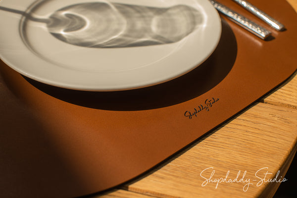Brown Leather Oval Table Dining Placemat