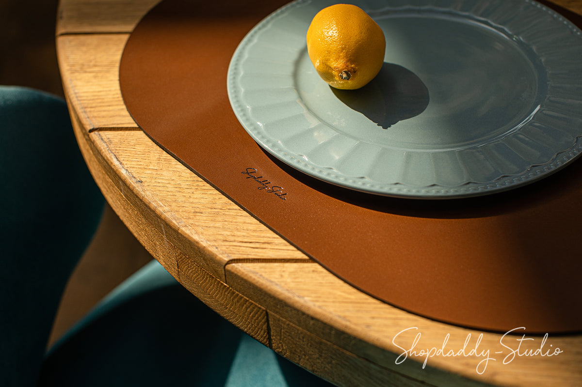 Brown Leather Oval Table Dining Placemat for bar