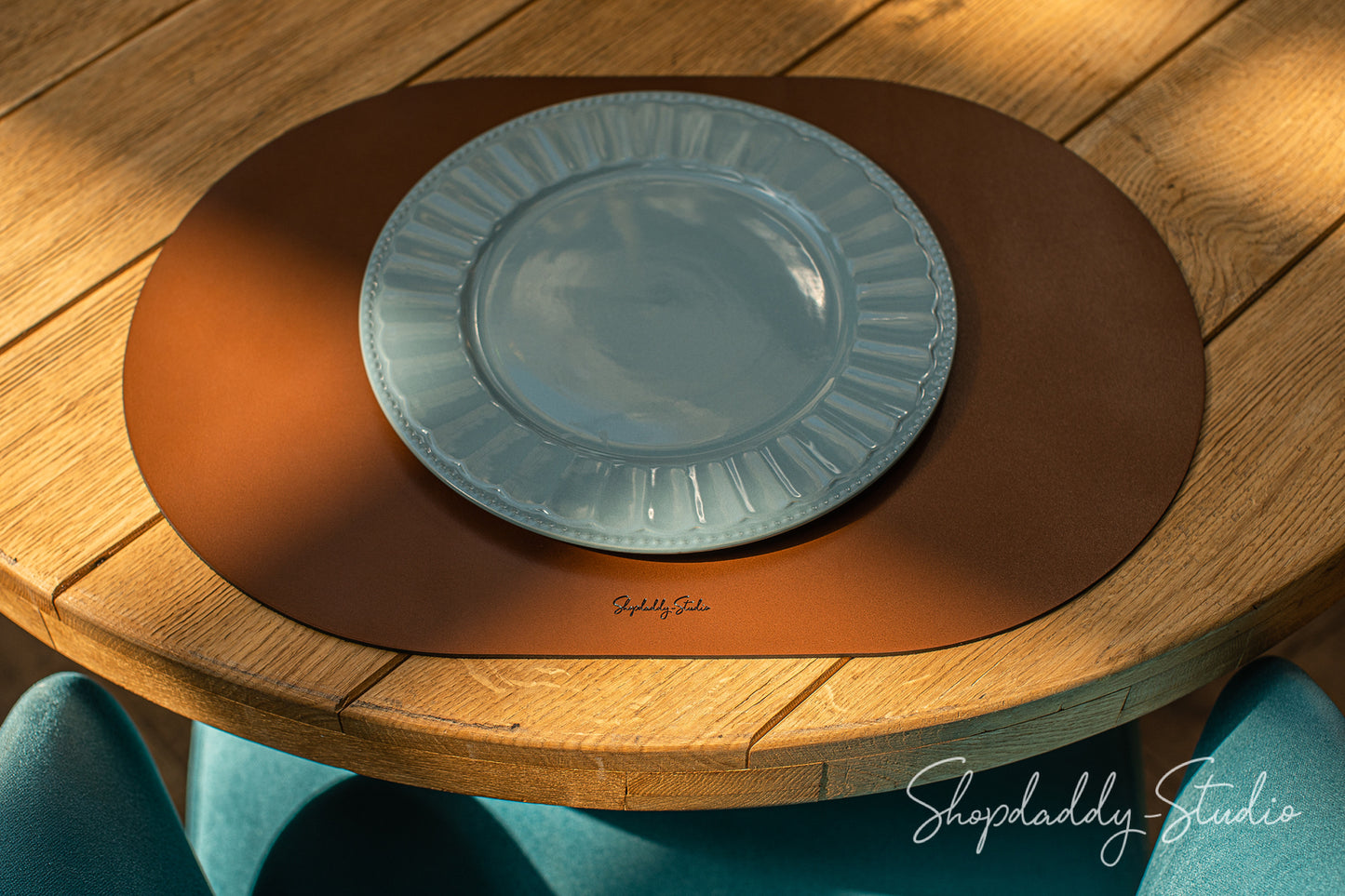 Brown Thick Leather Oval Table Dining Placemat for restaurant
