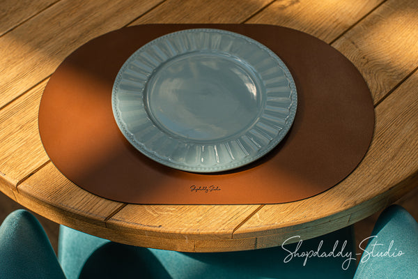 Brown Thick Leather Oval Table Dining Placemat for restaurant