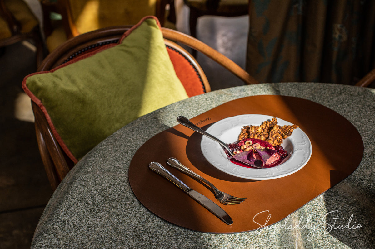Personalized Brown Leather Oval Table Dining Placemat