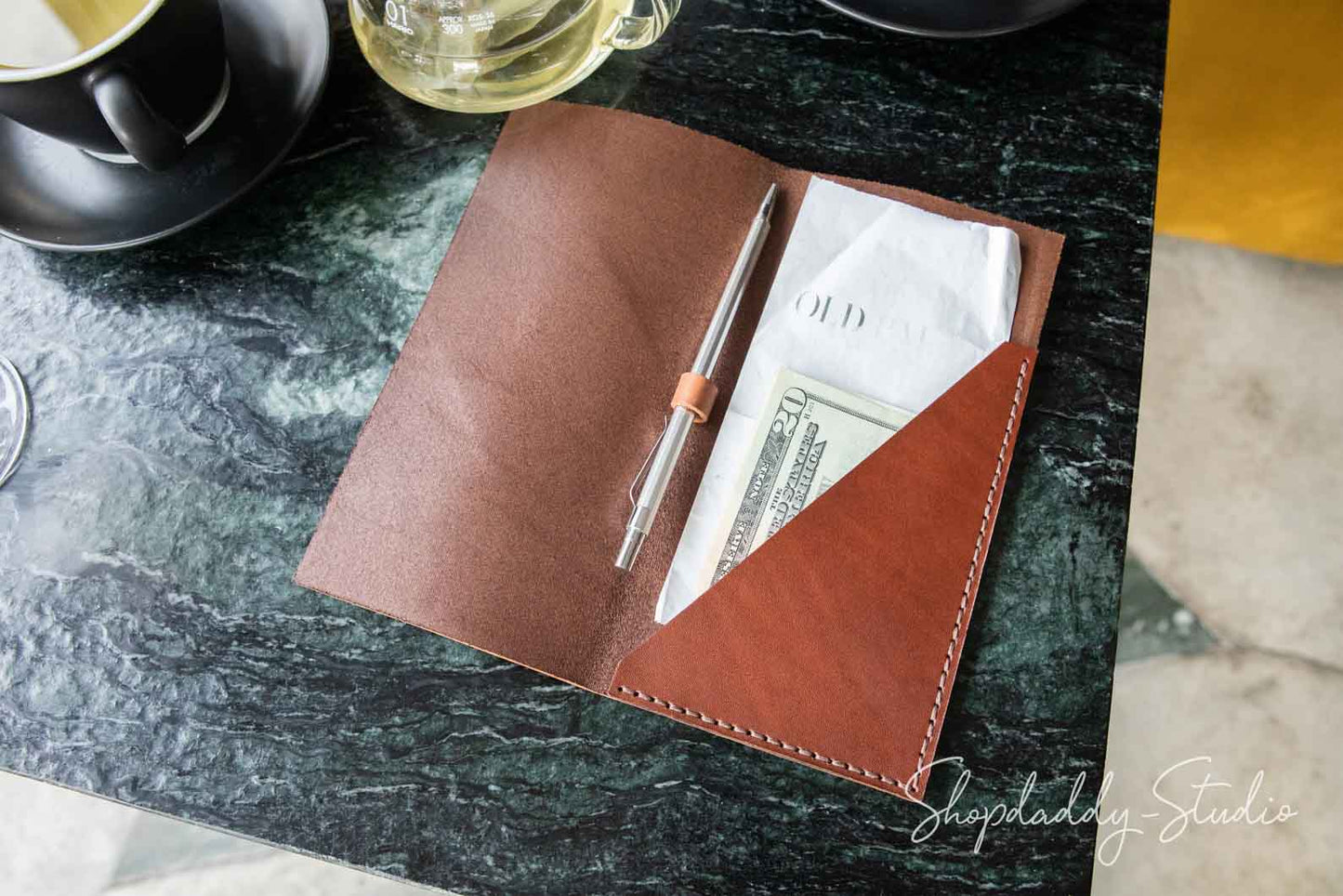 Restaurant Brown Italian Leather Check Presenter with Pattern