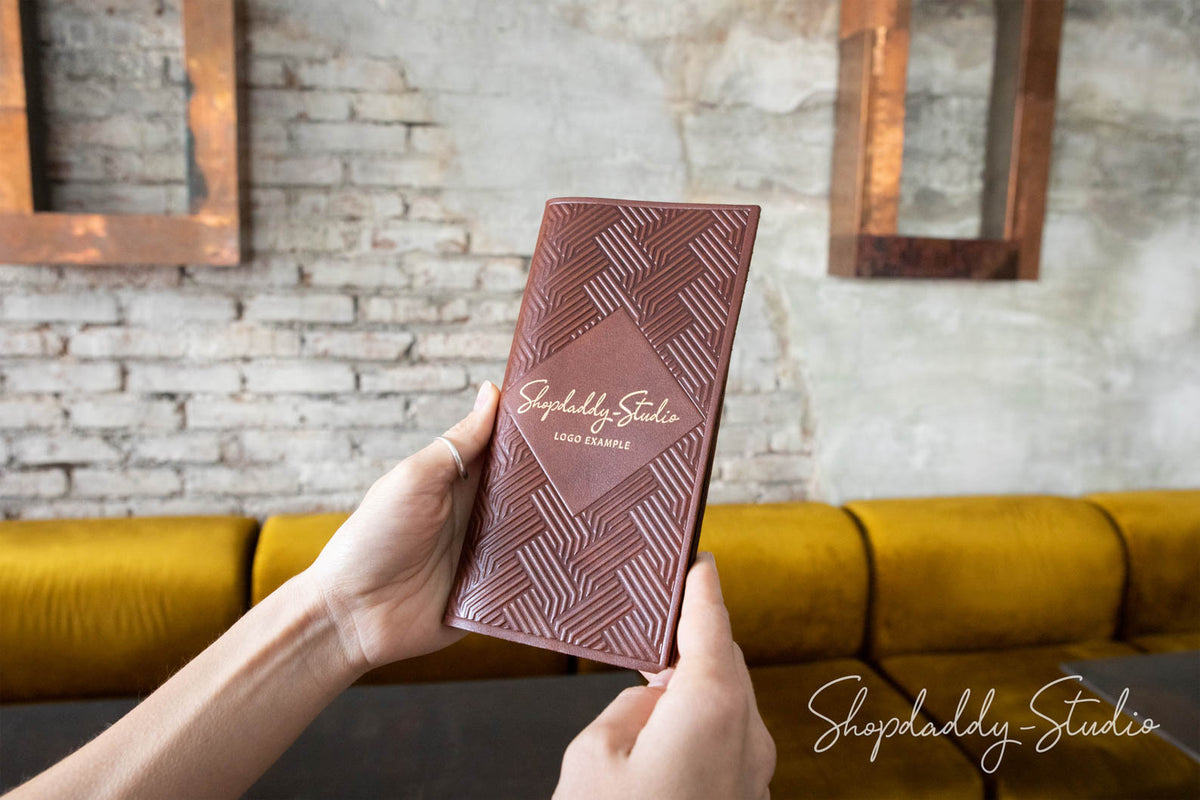  Brown Italian Leather Check Presenter with Pattern