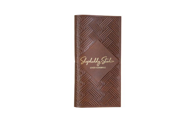  Brown Italian Leather Bill Holder with Pattern 