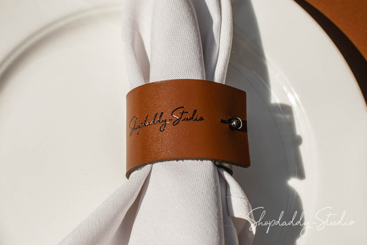 stylish Brown Leather Napkin Ring, set of 20