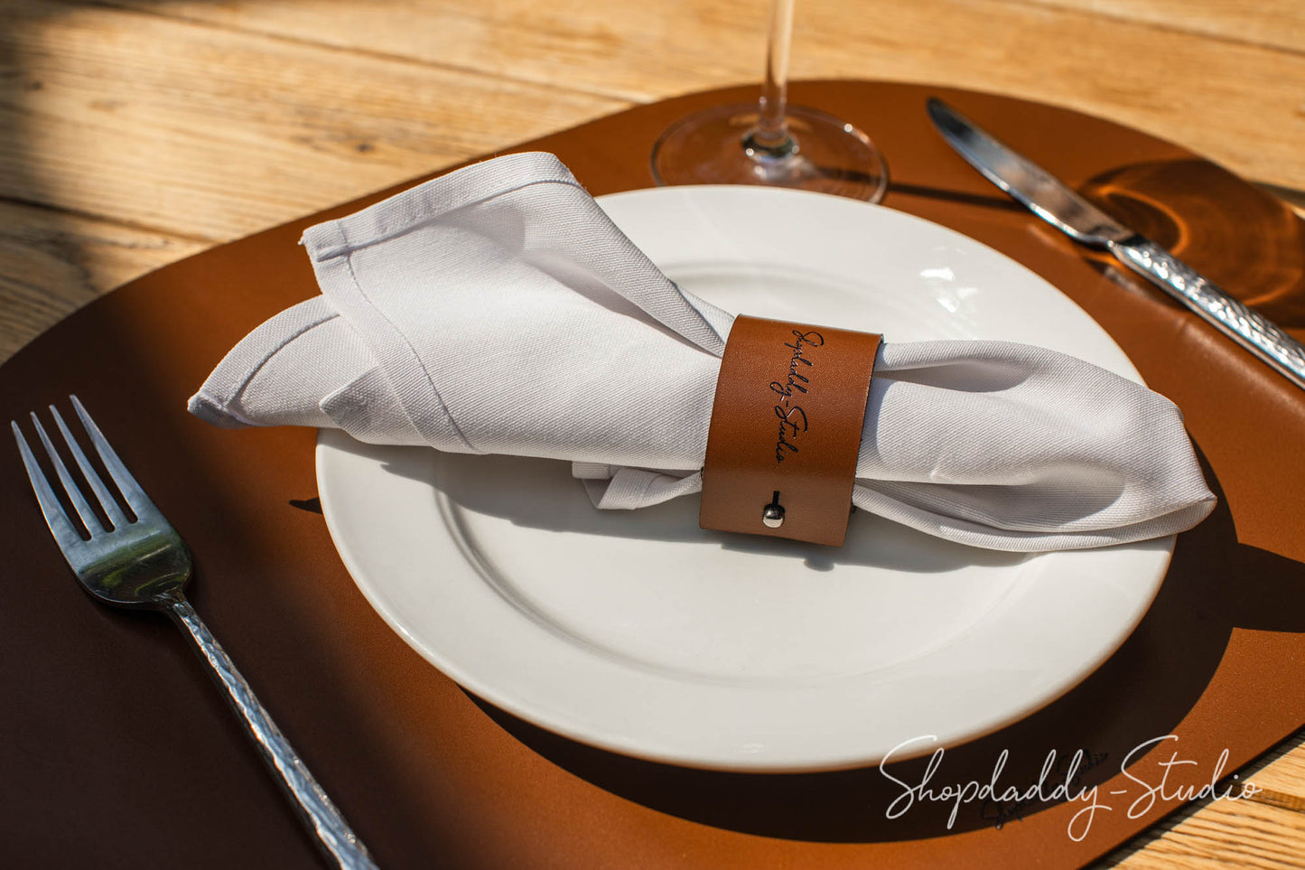 Brown Leather Napkin Ring, set of 20