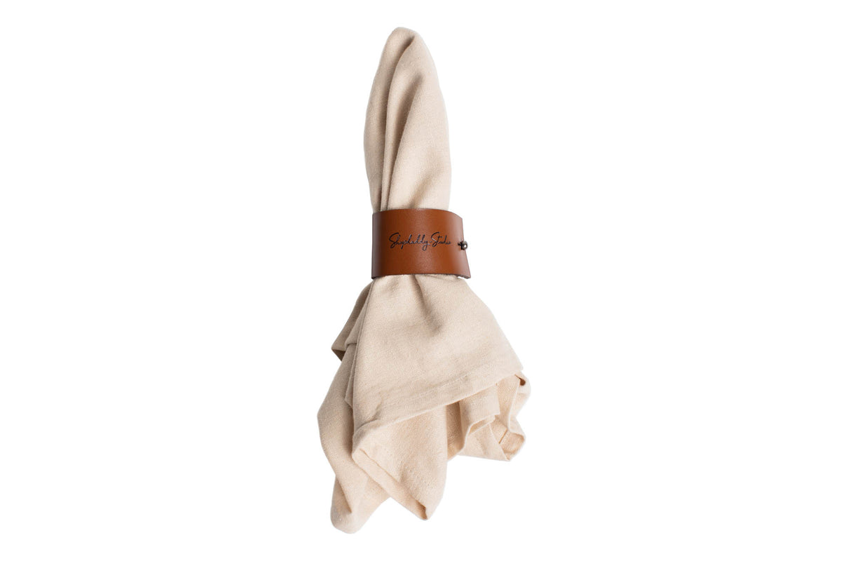 Minimalist Brown Leather Napkin Ring, set of 20