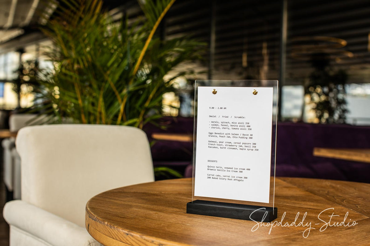Wood/Acrylic Table Top Menu Stand with logo