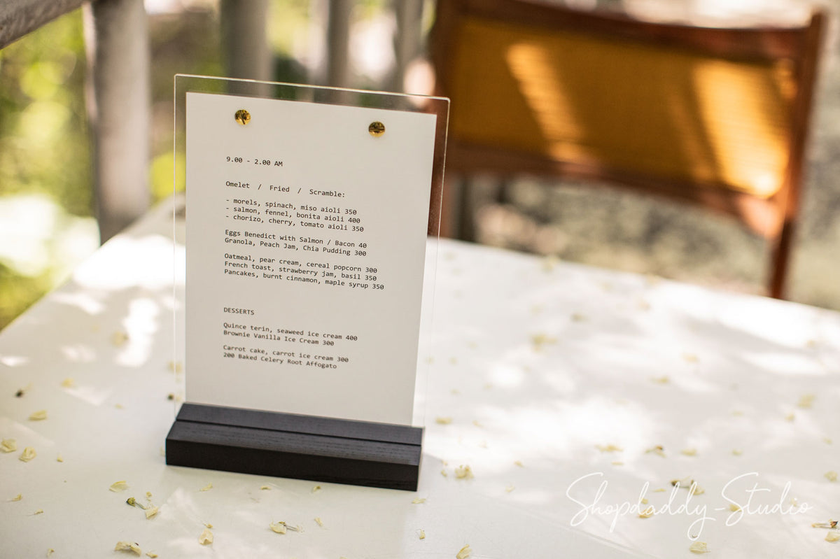 Wooden/Acrylic Table Top Menu Stand for bar