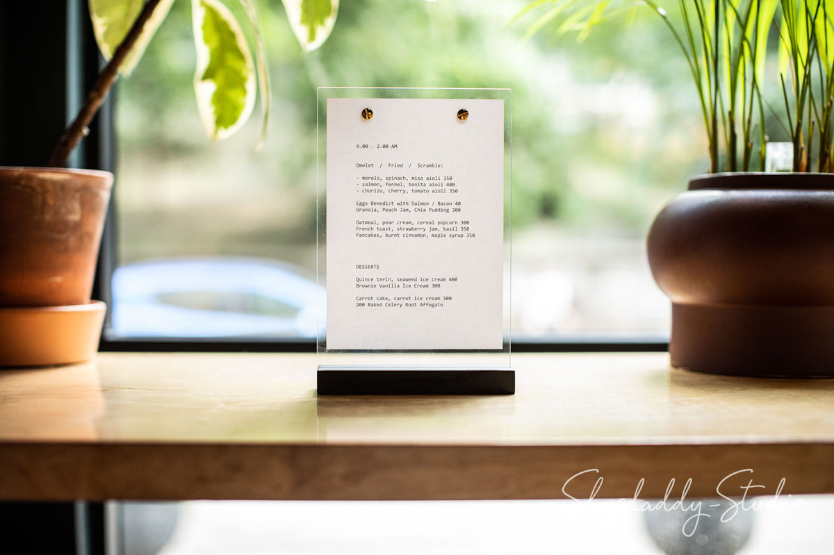 Wooden/Acrylic Table Top Menu Stand for drink menu