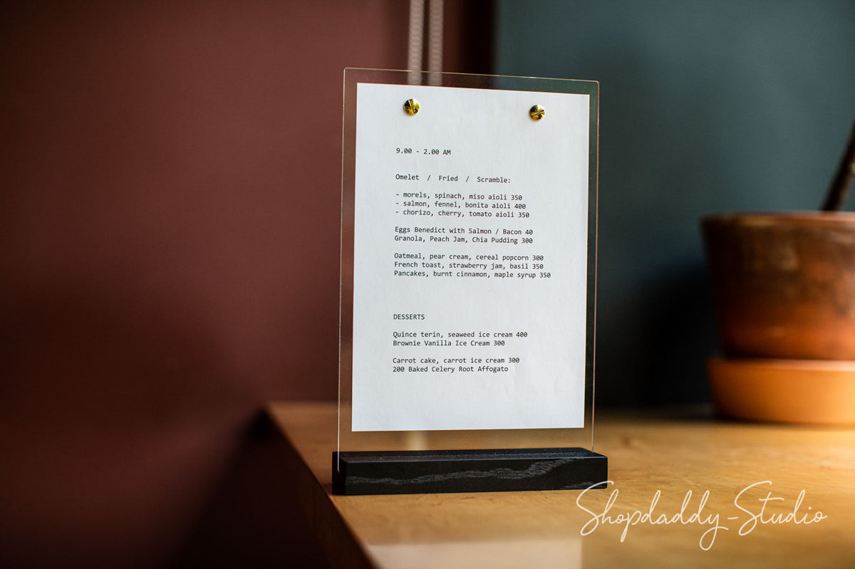 Wooden/Acrylic Table Menu Stand for restaurant