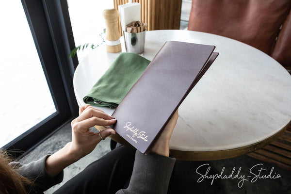Purple Thick Leather Menu Cover with Elastic Band for restaurant