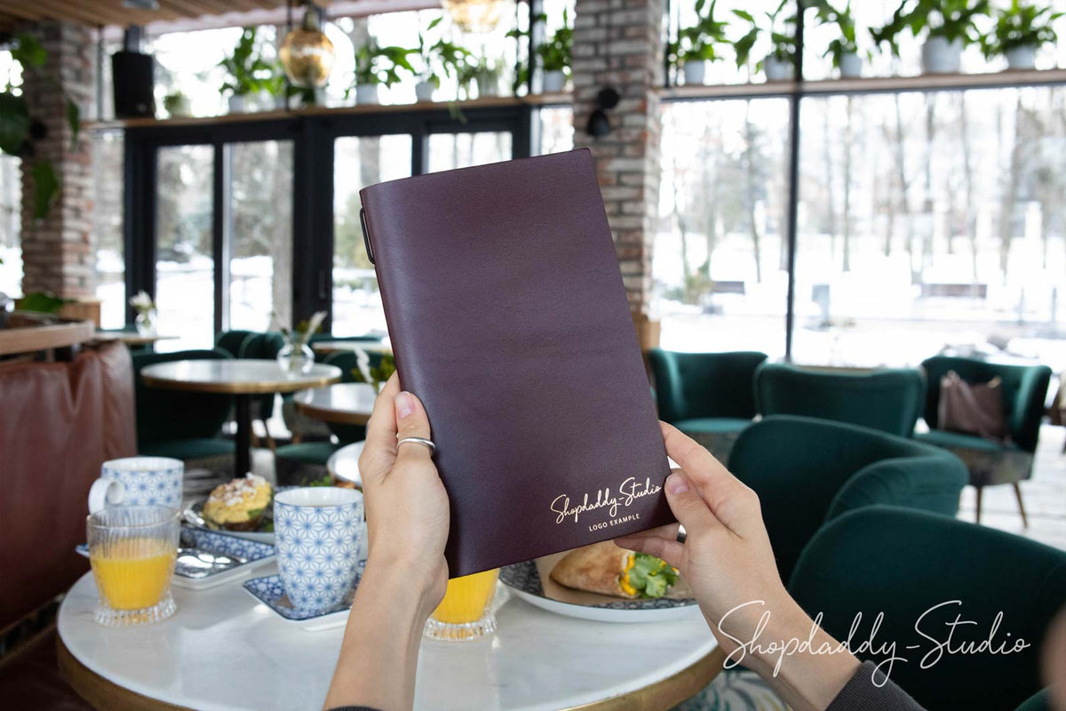 Purple Leather Menu Cover with Elastic Band