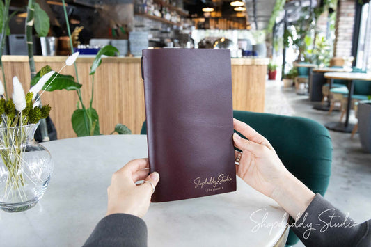 Purple Thick Leather Menu Cover with Elastic Band
