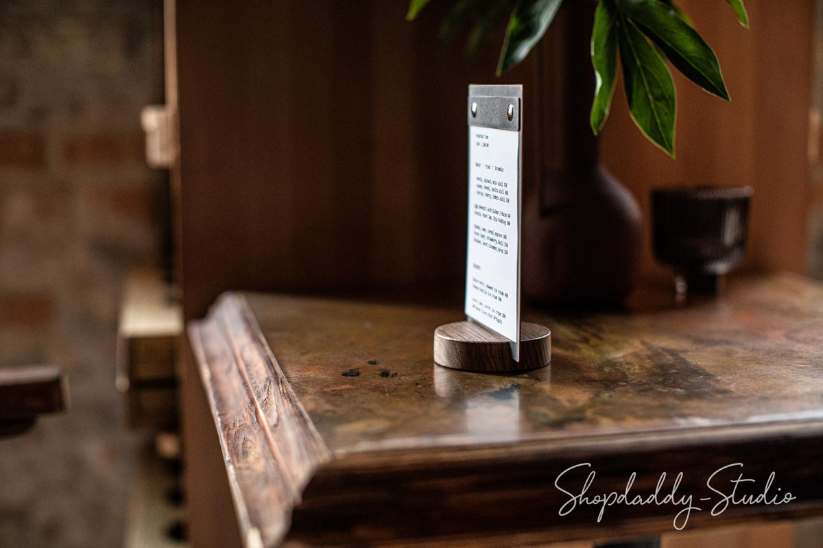 Wooden / Stainless Steel Menu Holder for restaurant with logo