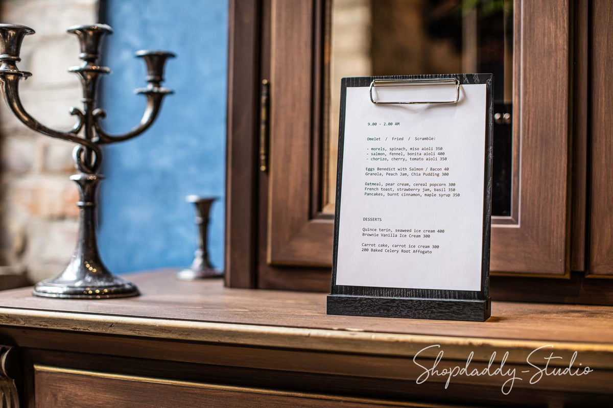 elegant Angled Wooden Table Stand with Clip