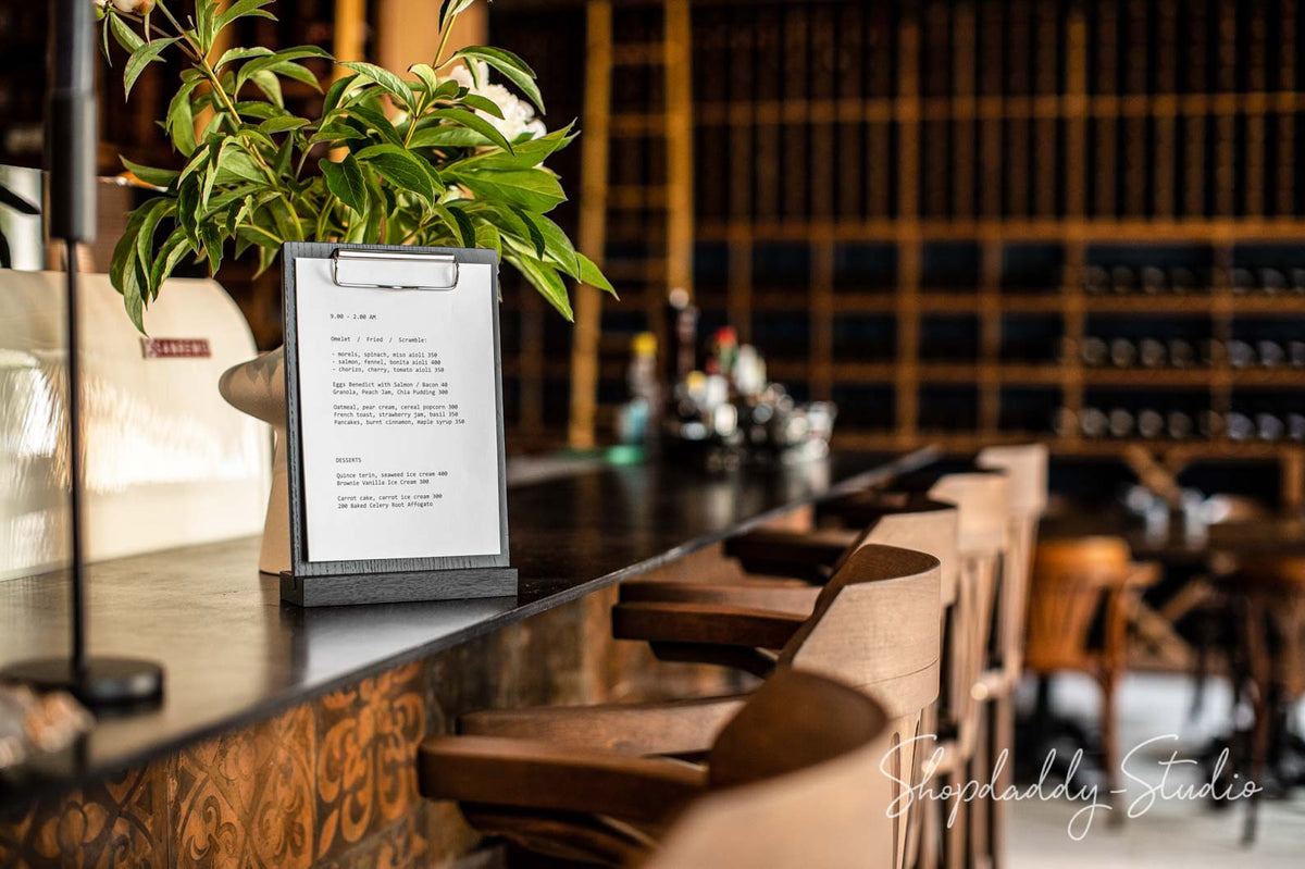 Angled Wooden Table Stand with Clip for bar
