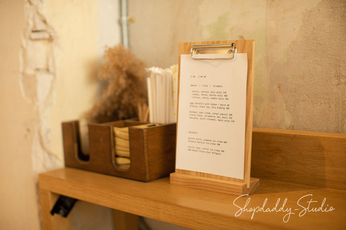 Angled Wood Table Top Stand with Clip