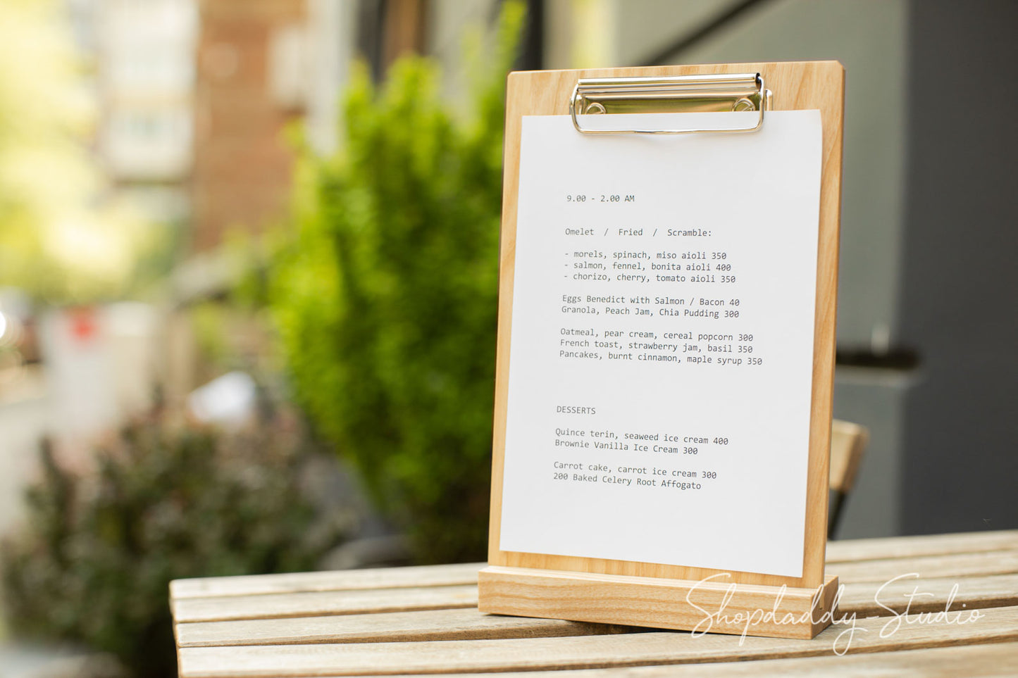 Angled Wooden Table Top Stand with Clip for drink menu