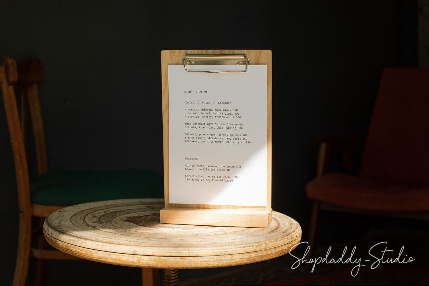 Angled Wooden Table Top Stand with Clip with logo