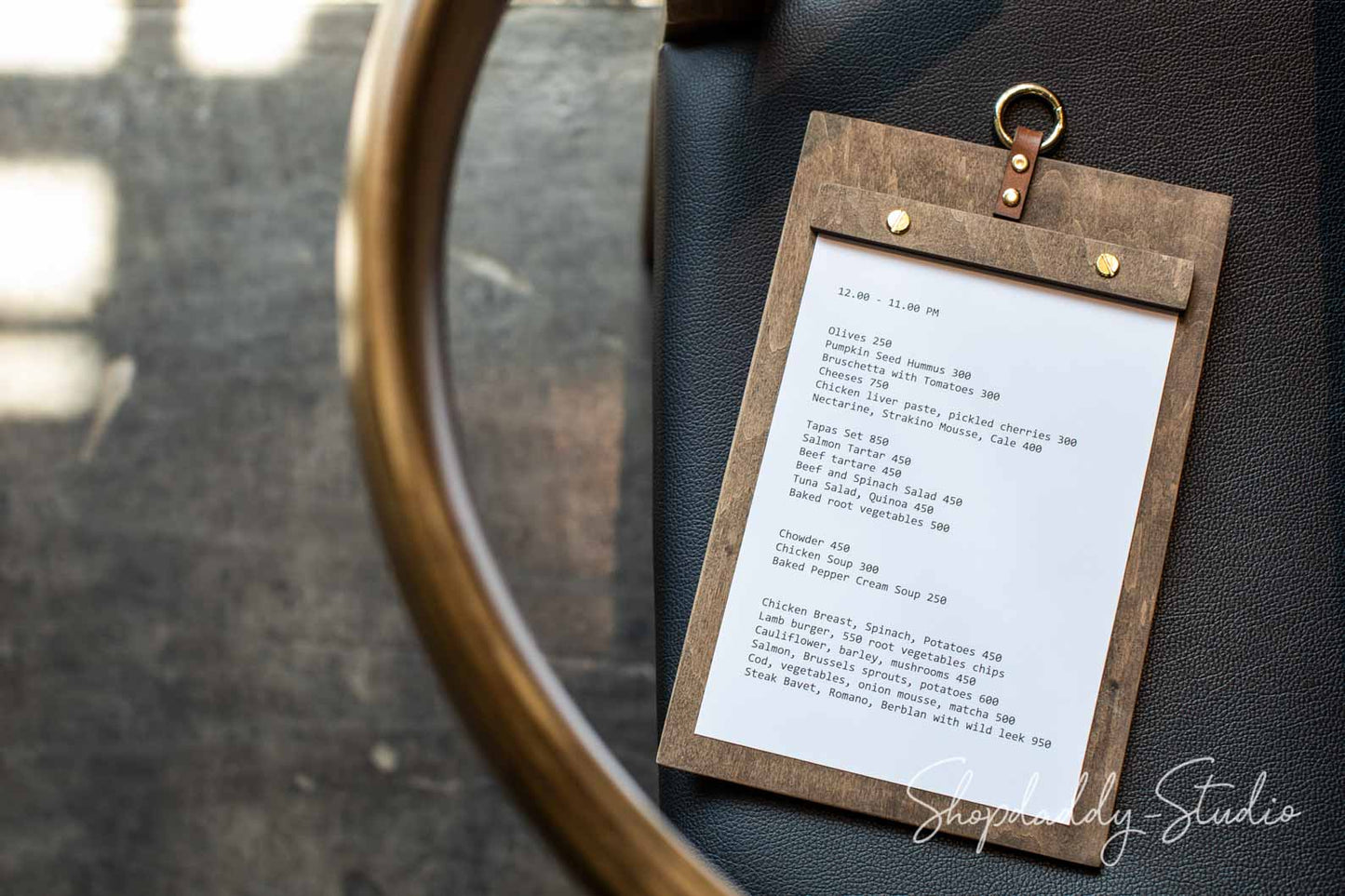 Cafe Wooden Menu Board with Metal Ring 