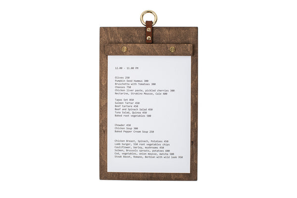 Wood Menu Holder with Metal Ring