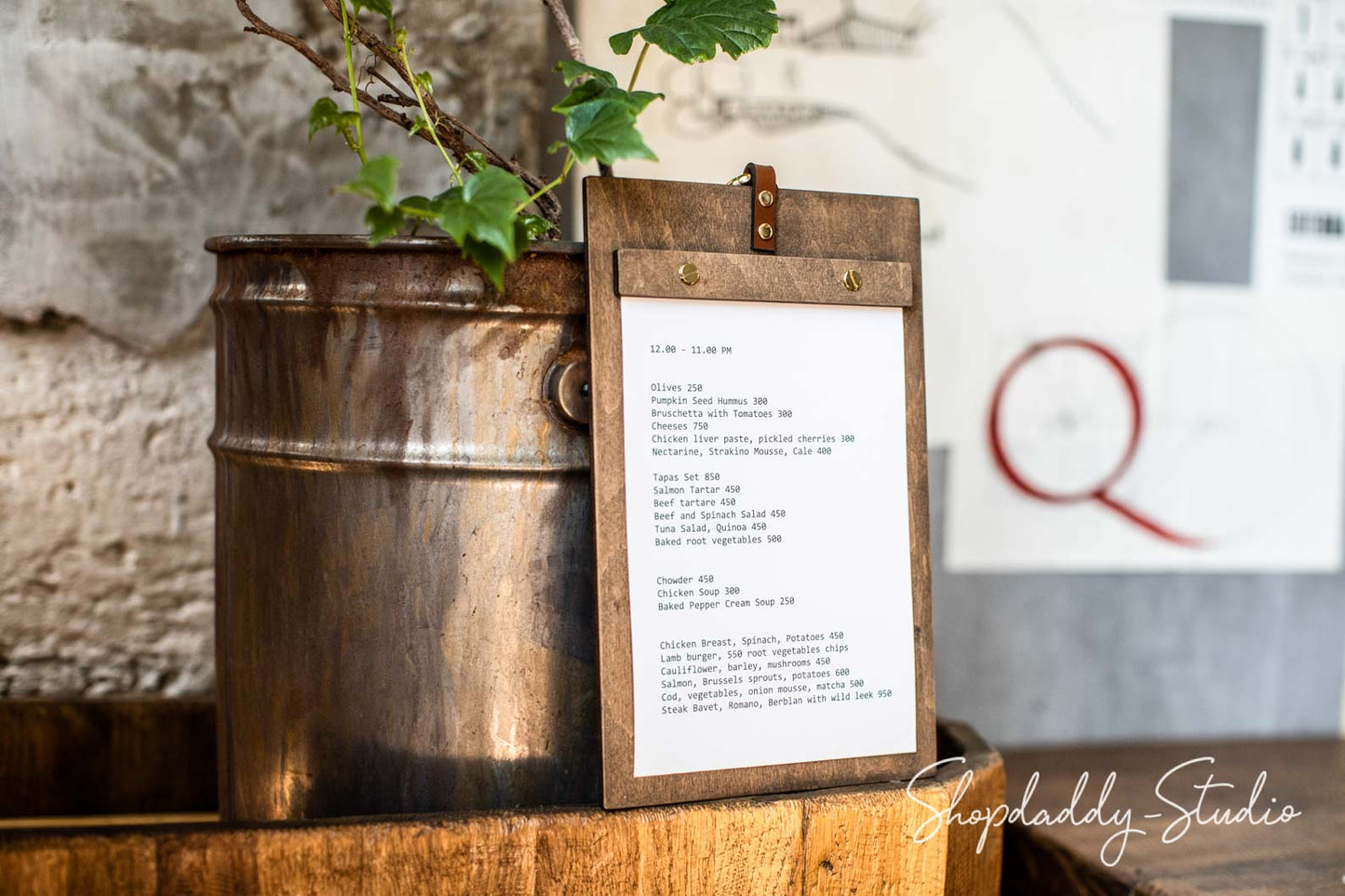 Wooden Menu Holder with Metal Ring