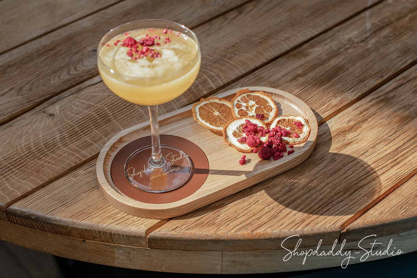 small Wooden Tray with Leather Coaster