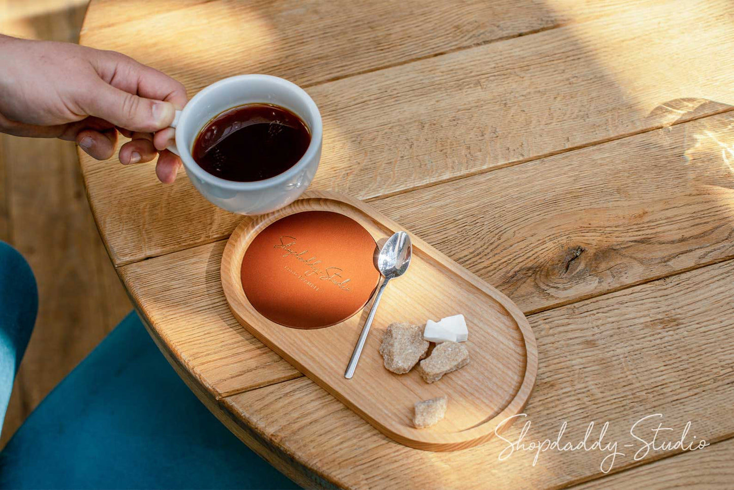 Wooden Tray with Leather Coaster for drink
