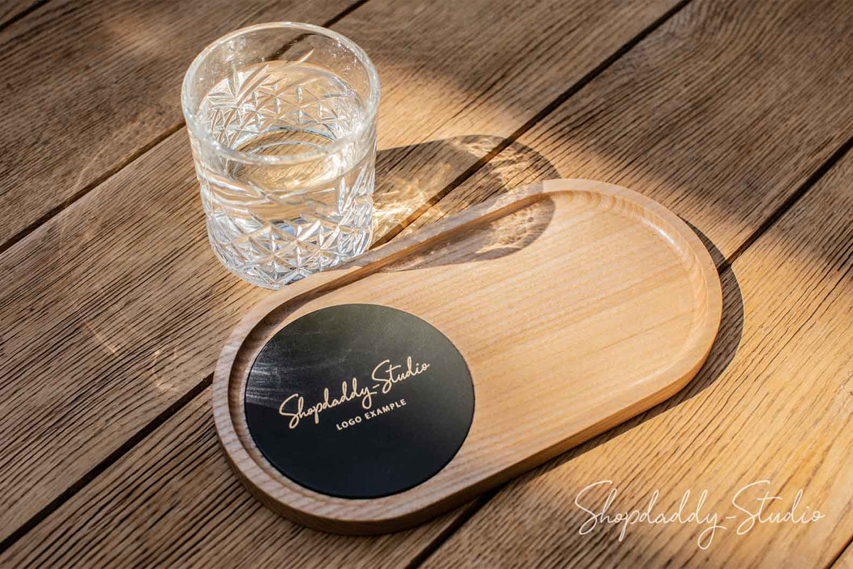 Wooden Tray with Leather Coaster for Coffee
