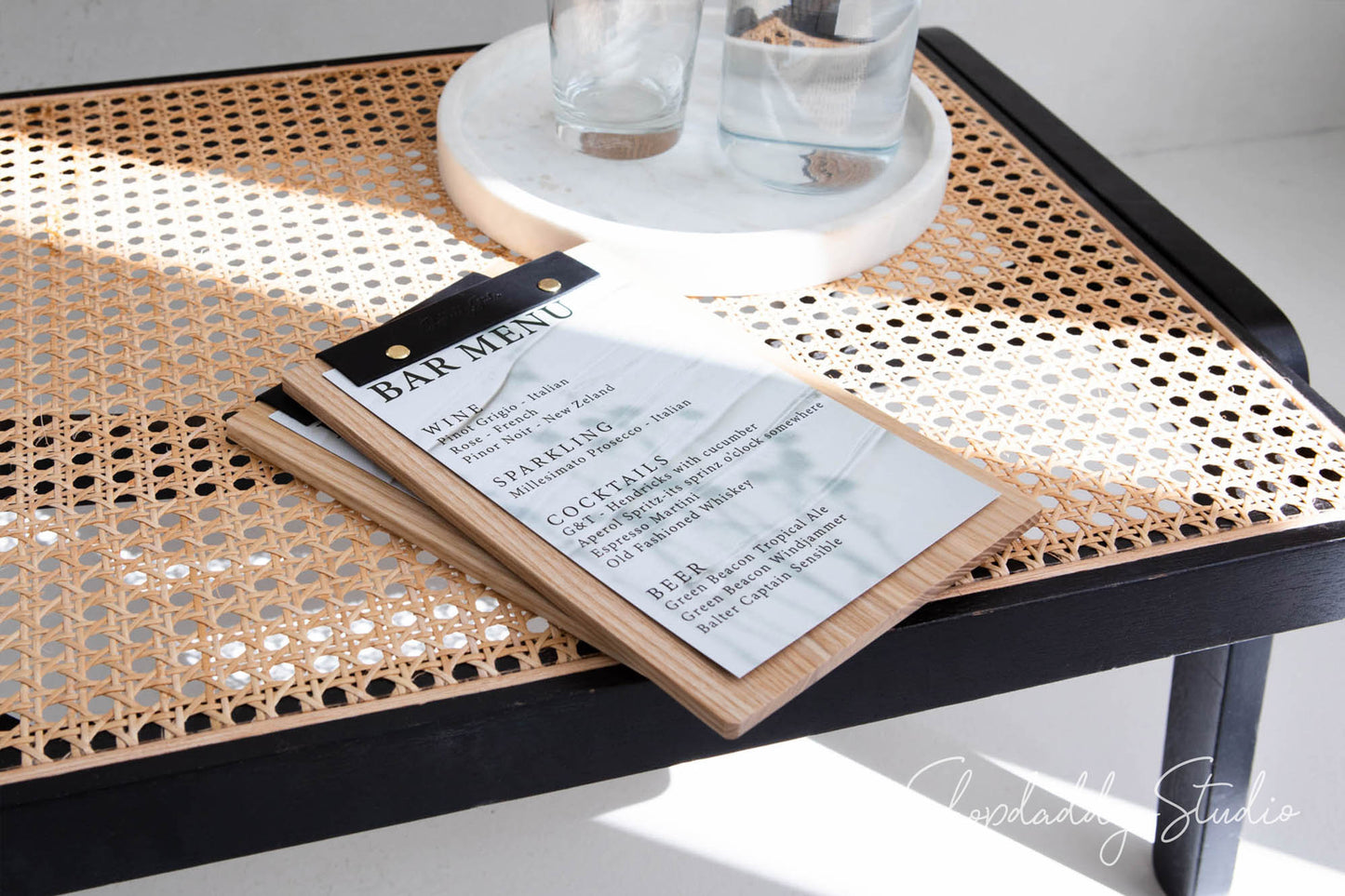 Wooden Menu Board With Leather Binding for drink menu
