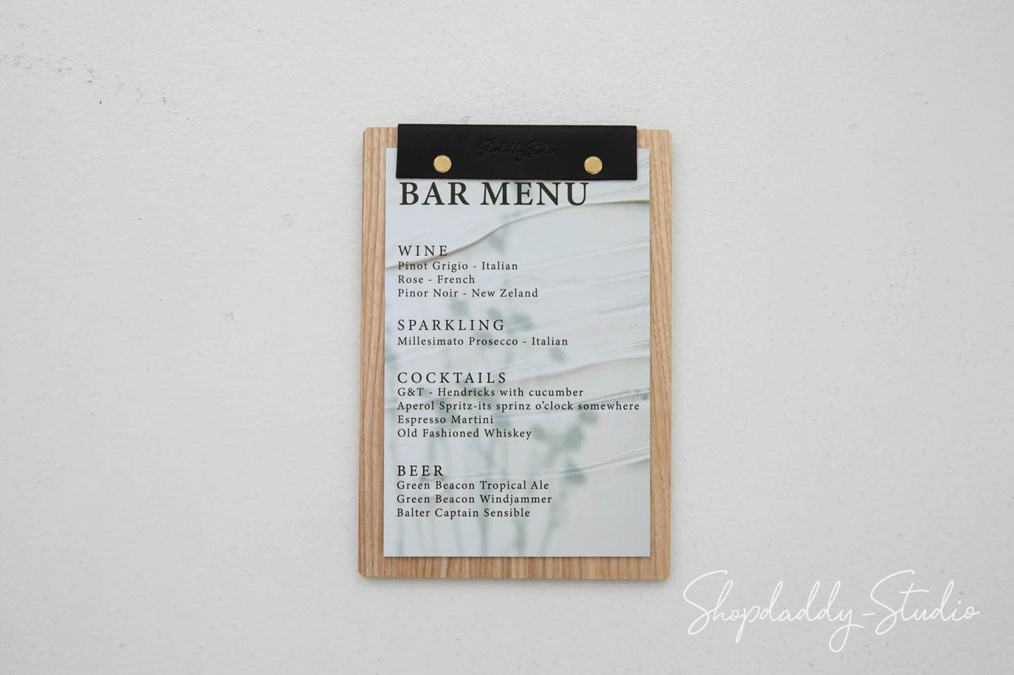 Wooden Menu Board With Leather Binding for wine list