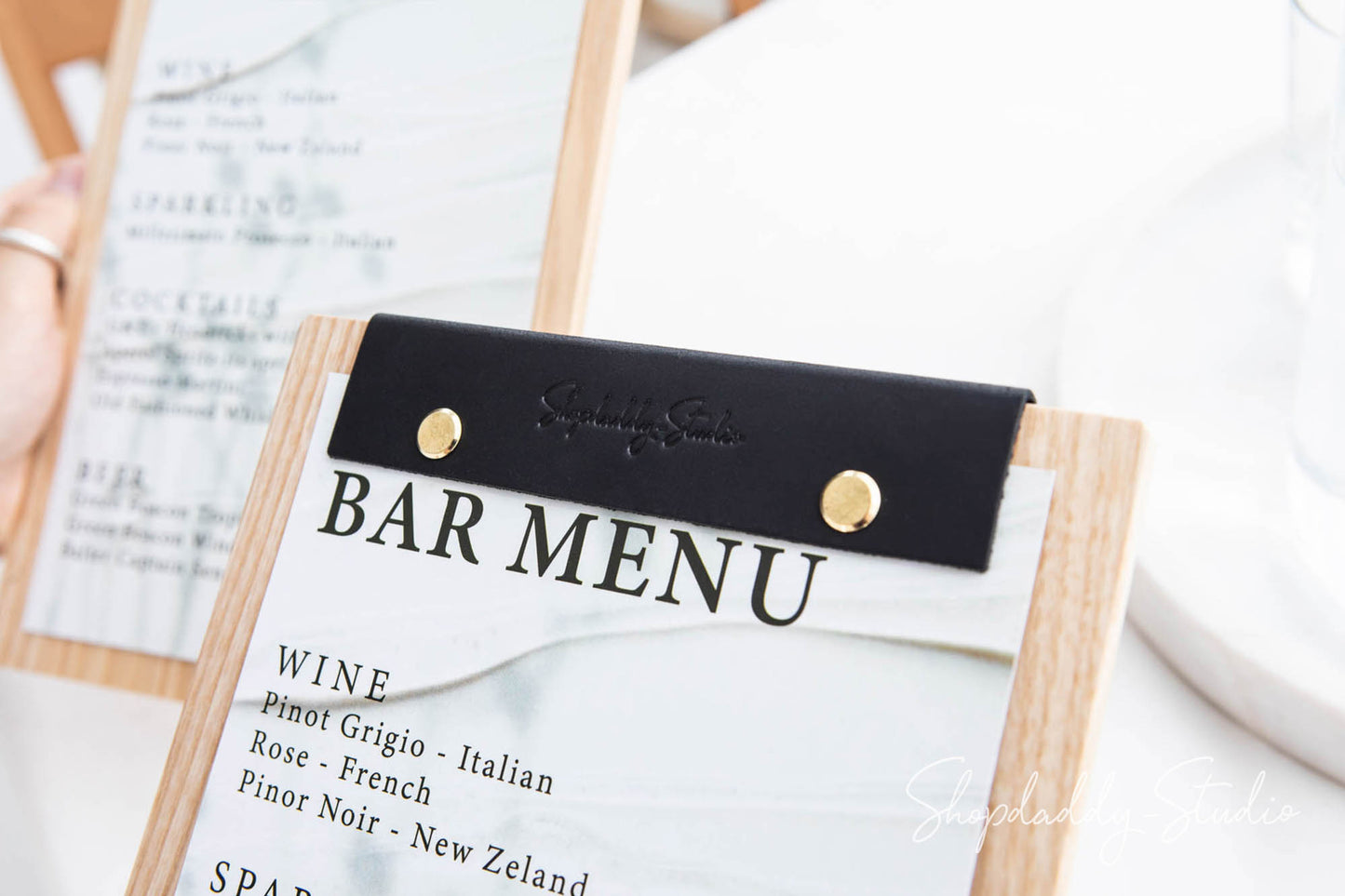 Wooden Menu Board With Leather Binding
