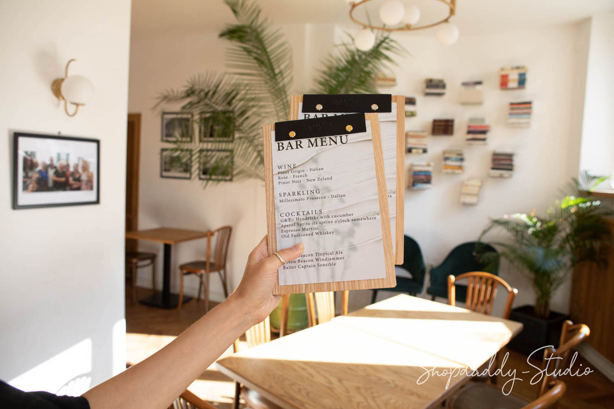 Wood Menu Board With Leather Binding