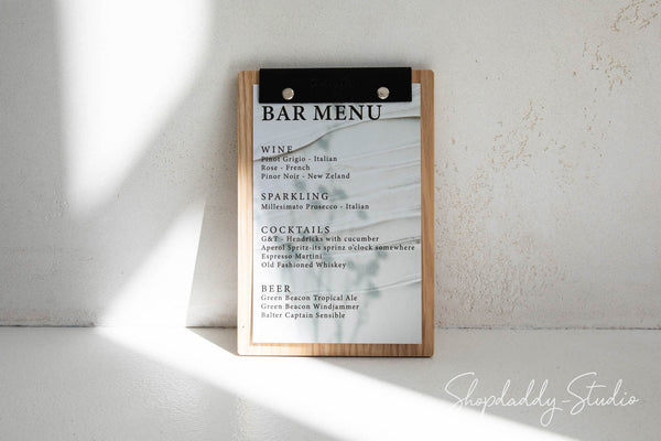 Wooden Menu Board With Leather Binding for restaurant