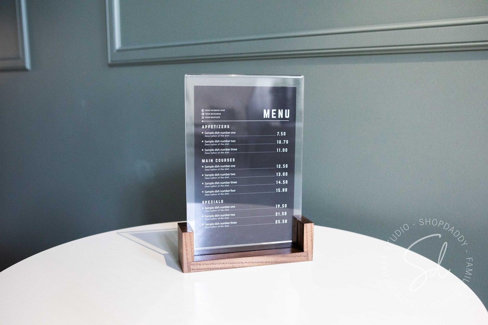Walnut Wooden/Acrylic Table Menu Holder – Shopdaddy-Studio