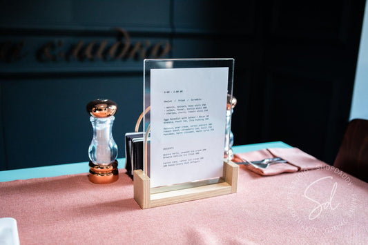 wooden acrylic holder for cafe digital menu shopdaddy studio