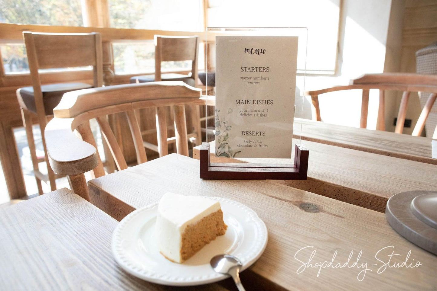 contactless Mahogany Wooden/Acrylic Table Menu Stand