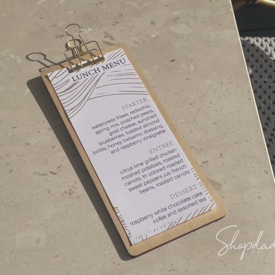 Leather and Wood Menu Board with Golden Binder