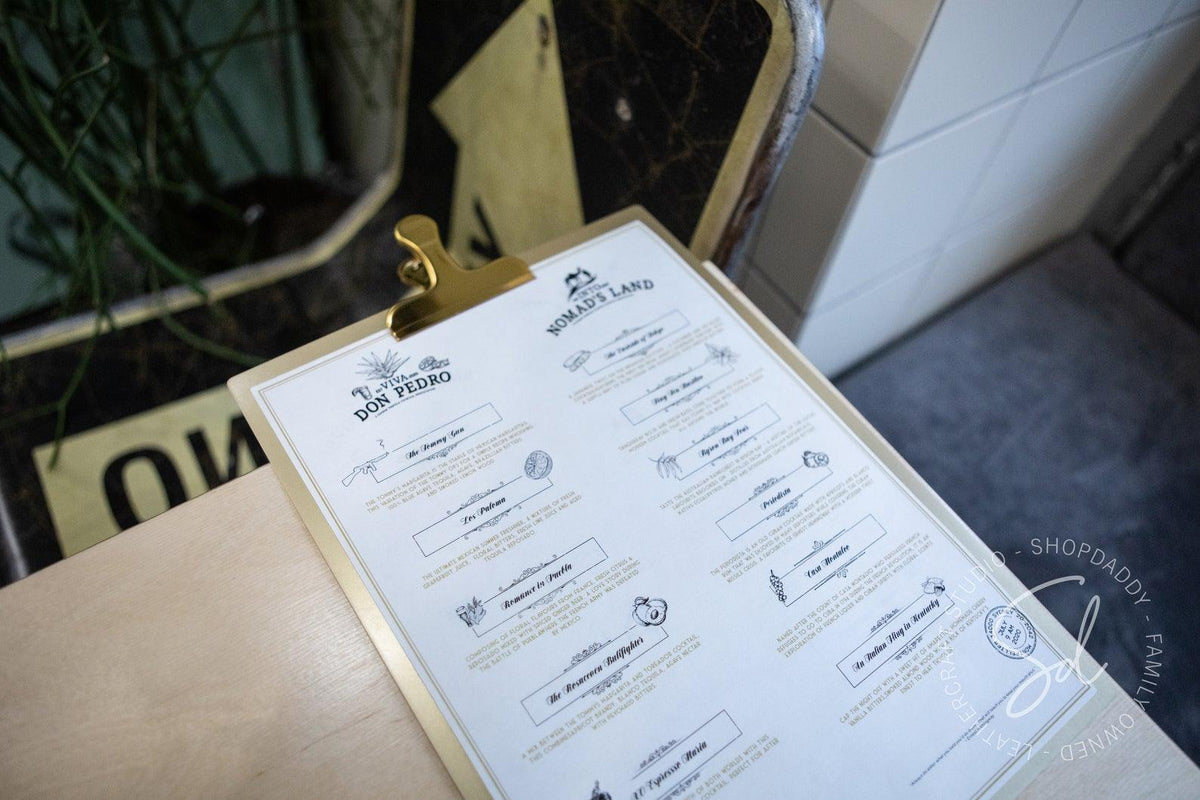 Brass Menu Holder with Clip for bar for drink menu