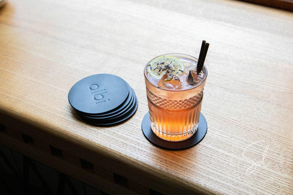 Black Set of Thick Leather Coasters (5 pcs)