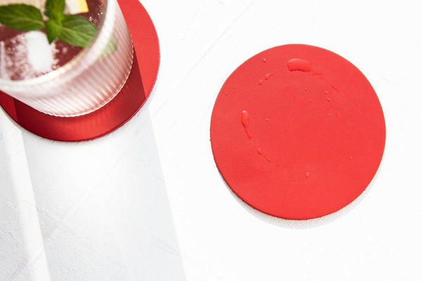  Red Set of Thick Leather Coasters 