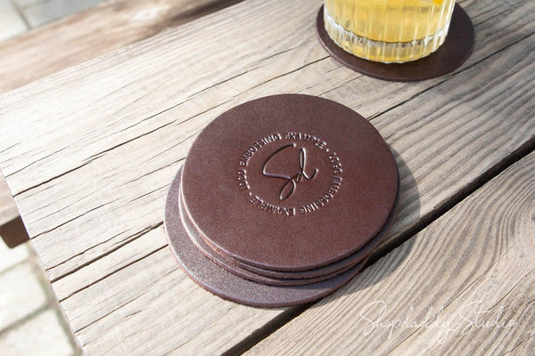 Set of Dark Brown Leather Coasters (5 pcs) for restaurant