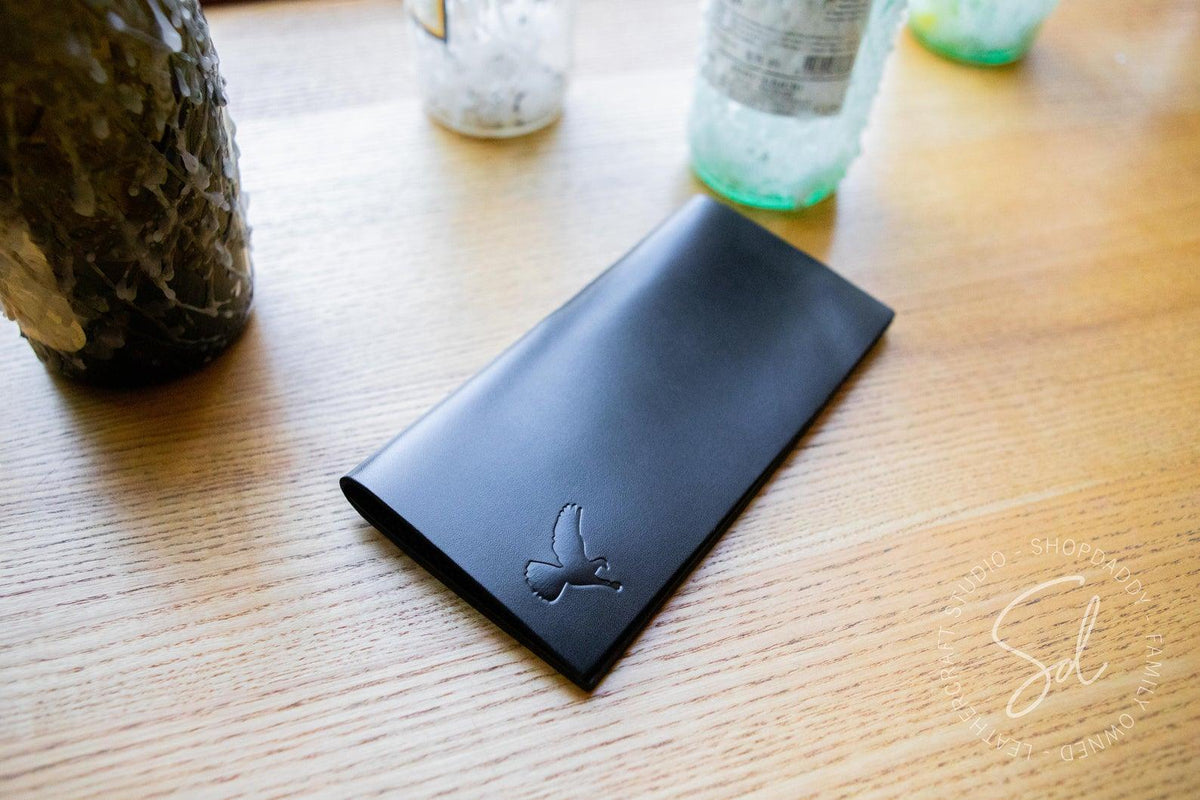 Black Italian Leather Bill Presenter with Pen Loop
