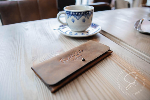Rusty Check Holder with Pocket and Button Stud