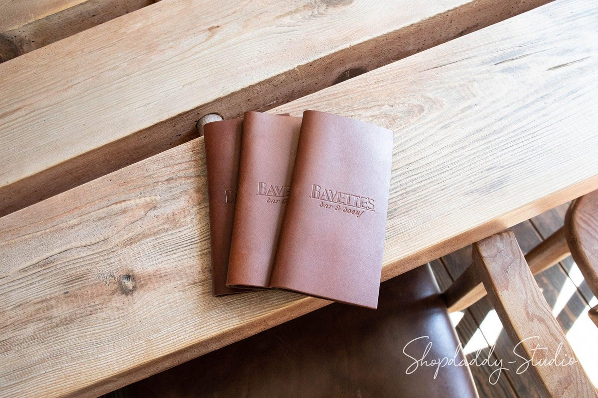 Brown Italian Leather Bill Holder with Pen Loop
