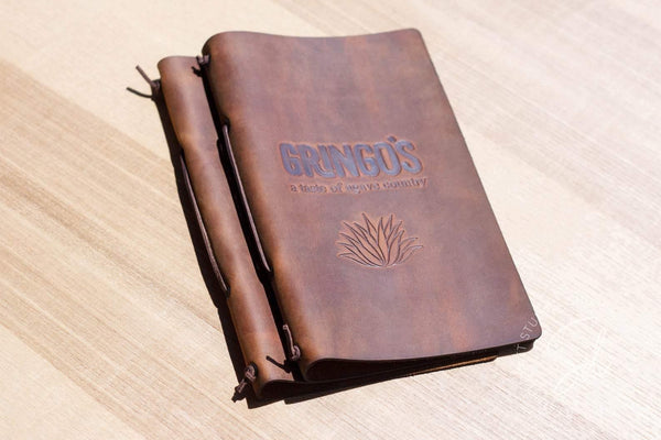cafe Rusty Leather Menu Cover with Leather Lace